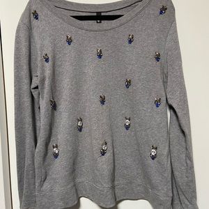 Jessica Simpson Grey Bejeweled Crew Neck Sweater - Size M